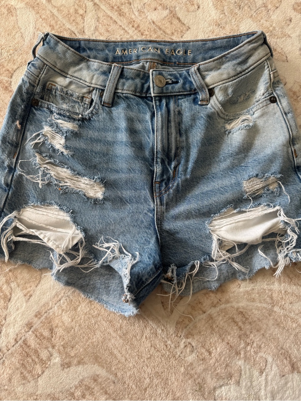 American Eagle Outfitters Light Blue Ripped Denim Cutoff Shorts